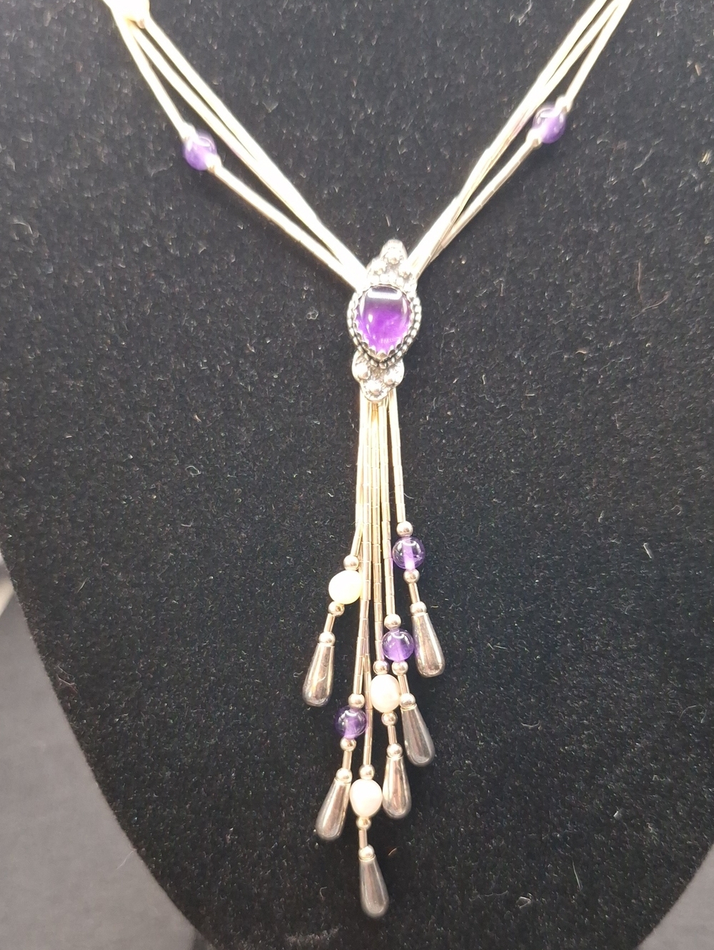 Carolyn Pollack Liquid Sterling Silver Amethyst & Pearl Lariat Necklace 16"-20".